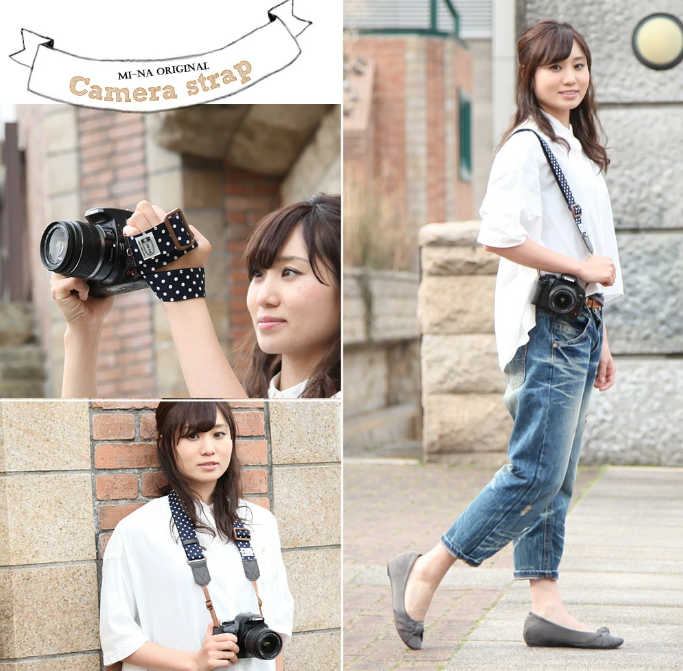 Mi-na Camera Strap Blue Dots